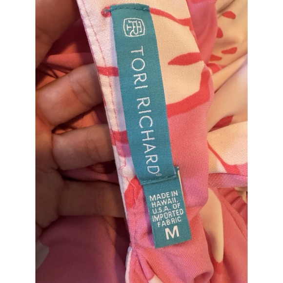 Tori Richard Pink Monstera Leaf Halter Dress Resort Wear Size M - Picture 8 of 9